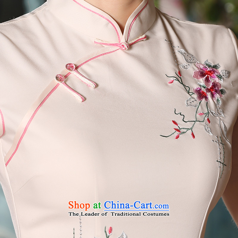 2015 Summer new women's dresses and stylish look elegant dresses improved short, Retro-day cotton qipao gown flesh M far from the shipment of suzhou embroidery bride shopping on the Internet has been pressed.