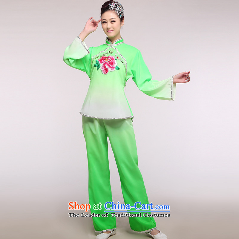 The national costumes female stage yangko replacing dance wearing square dance by performing clothing Fan Dance lime green pendants XL, America is in the , , , shopping on the Internet