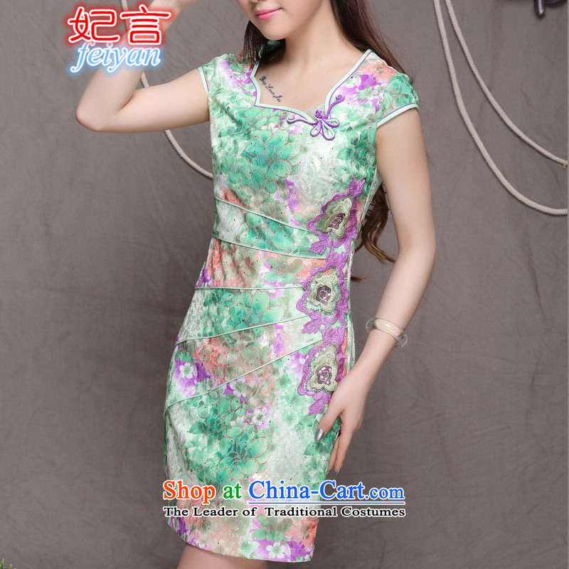 Statements were made by the princess of         2015 China wind stylish ethnic refined elegance improved cheongsam dress #9905 green L, statements were made by the princess shopping on the Internet has been pressed.