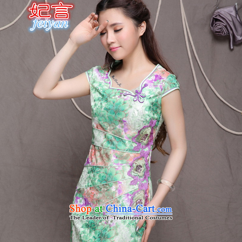 Statements were made by the princess of         2015 China wind stylish ethnic refined elegance improved cheongsam dress #9905 green L, statements were made by the princess shopping on the Internet has been pressed.