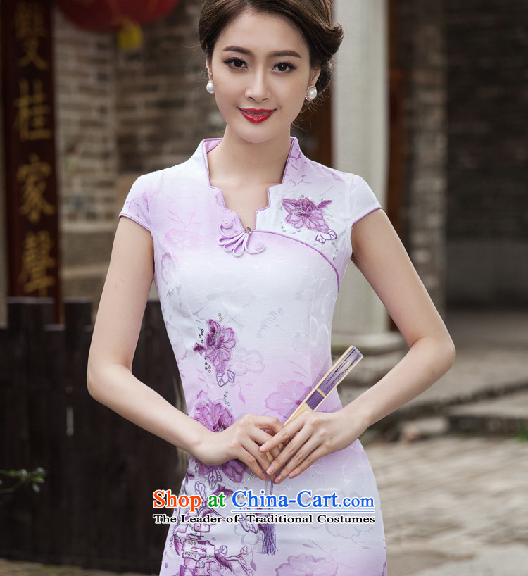 The 2015 summer pickup stylish short-the forklift truck cheongsam dress retro China wind fresh flower embroidery daily 