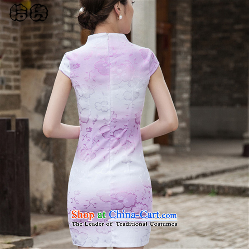 The 2015 summer pickup stylish short-the forklift truck cheongsam dress retro China wind fresh flower embroidery daily   elegant package and skirt dress violet S Qipao (shihuo pickup) , , , shopping on the Internet