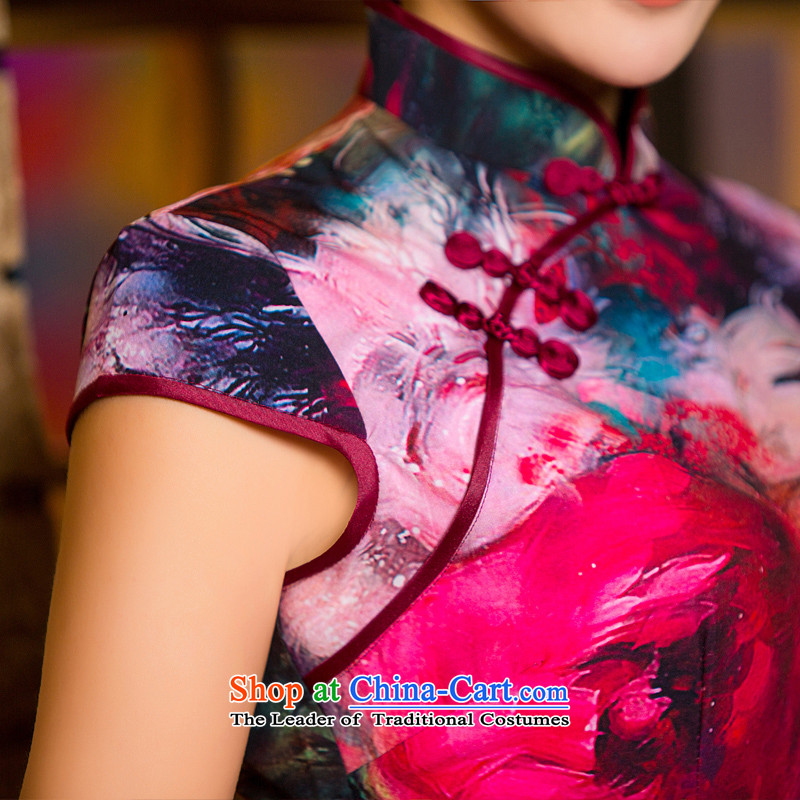 The cross-sa in the bedlinen Stylish retro silk   2015 cheongsam dress short-sleeved improved qipao summer 153 L, improve the cross-QD sa shopping on the Internet has been pressed.