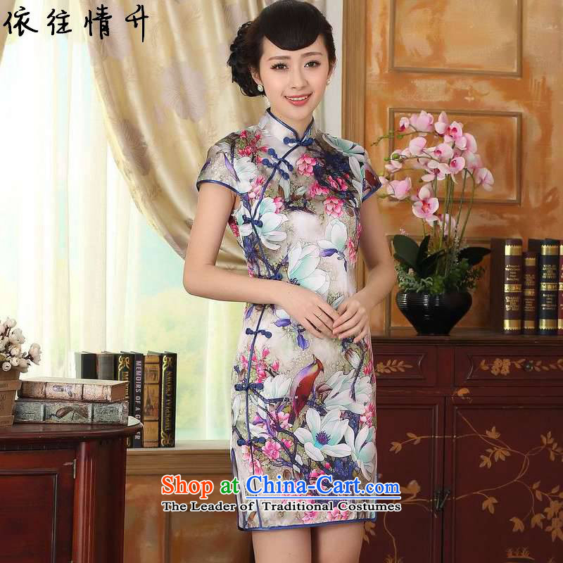 In accordance with the love in a trendy new for women retro improved Tang Dynasty Chinese Lotus Sau San Tong load short-sleeved qipao skirt?LGD_Z0018_?picture color?L