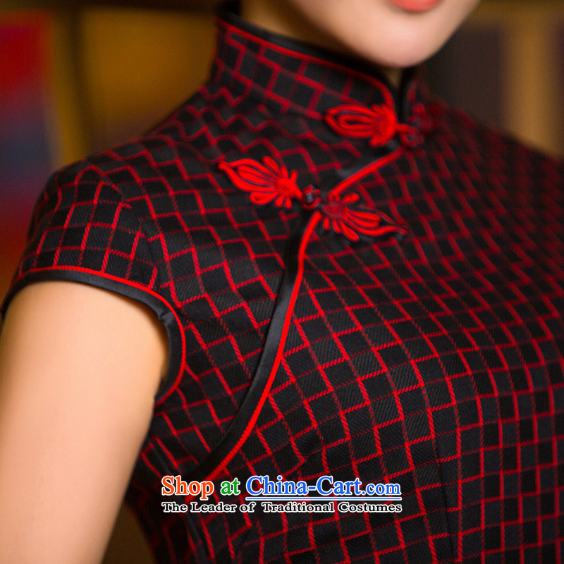 The cross-sa red stripes retro lattices, Sau San short cheongsam dress everyday dress qipao improved 185 L, improve the cross-QD sa shopping on the Internet has been pressed.