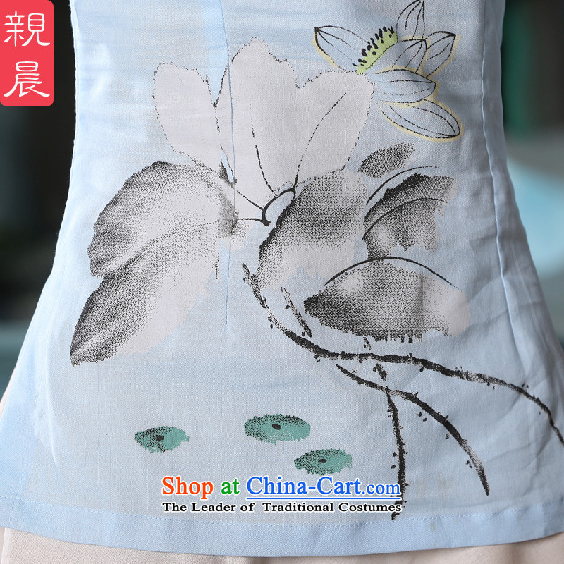 At 2015 new pro-autumn day summer long sleeves improvement retro cotton linen dresses qipao T-shirt, sleeved shirt + skirts XL, pro-am , , , shopping on the Internet