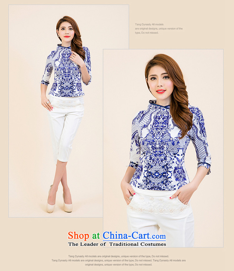 The Tang dynasty 2015 Autumn new ethnic Daily on 7 Improved qipao cuff Chinese Tang blouses women stamp Blue on White Jasmine XXL picture, prices, brand platters! The elections are supplied in the national character of distribution, so action, buy now enjoy more preferential! As soon as possible.