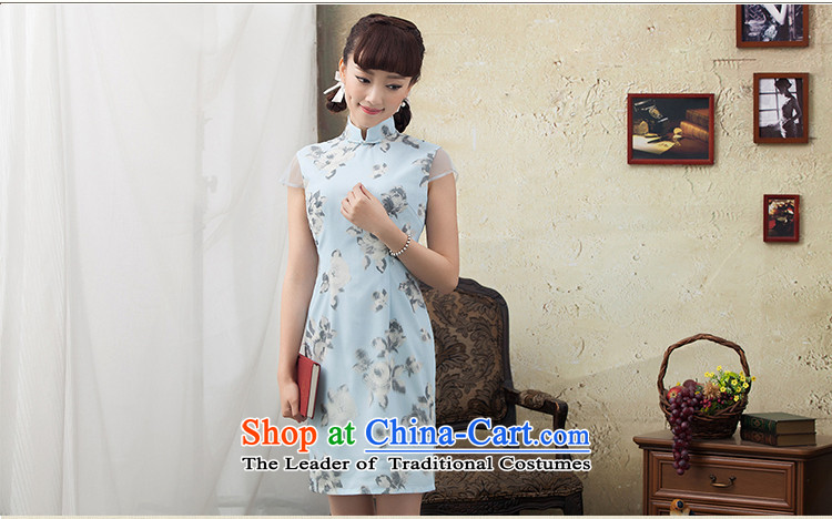 A Pinwheel Without Wind animation Chun Yat 2015 new stamp improved qipao short spring day-to-day cheongsam dress decorated in blue summer 2XL Photo, prices, brand platters! The elections are supplied in the national character of distribution, so action, buy now enjoy more preferential! As soon as possible.