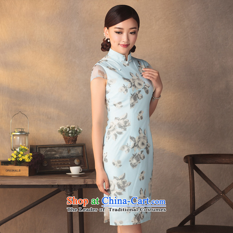 A Pinwheel Without Wind animation Chun Yat 2015 new stamp improved qipao short spring day-to-day cheongsam dress summer as Azure 2XL, decorated Yat Lady , , , shopping on the Internet