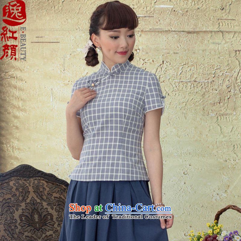 A Pinwheel Without Wind, Yat Dream Ms. Tang dynasty China wind of ethnic women's summer short-sleeved T-shirt qipao retro blue?22 ship?M