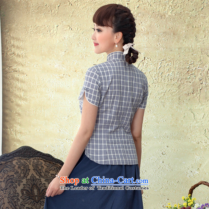 A Pinwheel Without Wind, Yat Dream Ms. Tang dynasty China wind of ethnic women's summer short-sleeved T-shirt qipao retro blue 22 ship M Yat Lady , , , shopping on the Internet