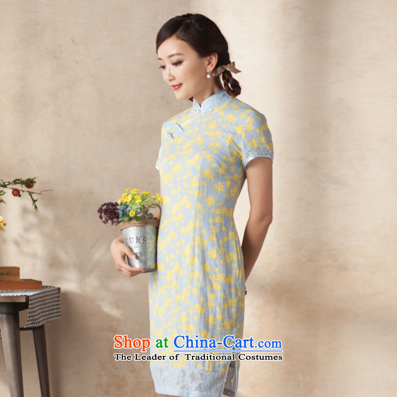 A Pinwheel Without Wind Yat Sweet Dreams by 2015 new stamp improved cotton linen dresses short spring summer day-to-day, cheongsam dress Yellow M Yat Lady , , , shopping on the Internet