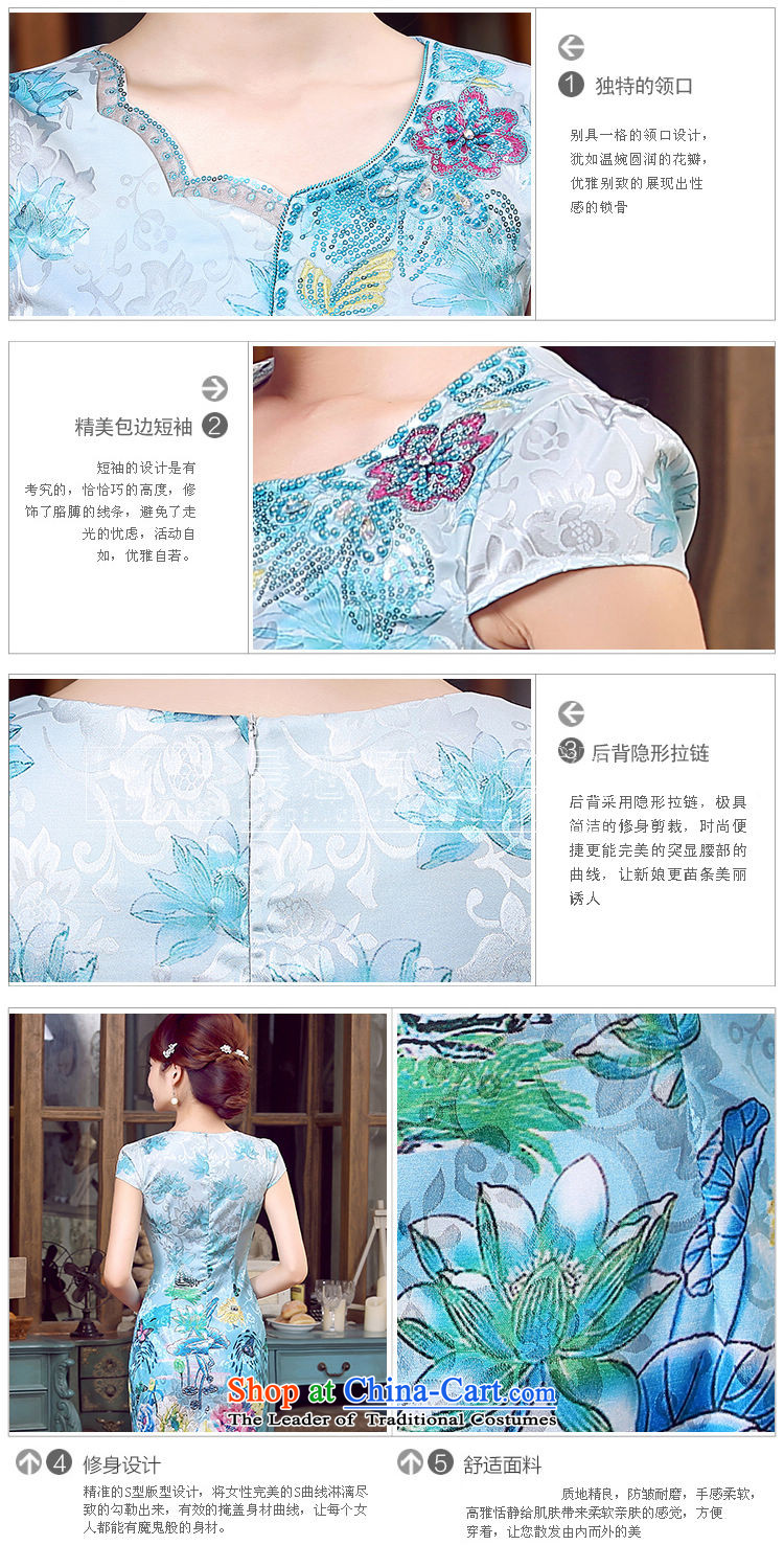 Morning new qipao land 2015 Summer retro short-sleeved improved stylish Chinese cheongsam dress low collar shadow blue XL Photo, prices, brand platters! The elections are supplied in the national character of distribution, so action, buy now enjoy more preferential! As soon as possible.