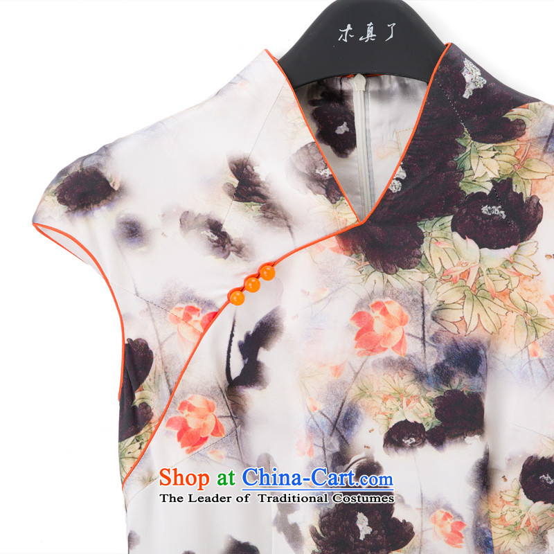 The women's true : inkjet printing silk cheongsam dress improved 2015 Summer stylish Sau San dresses 53343 07 Light Gray , wooden really a , , , shopping on the Internet