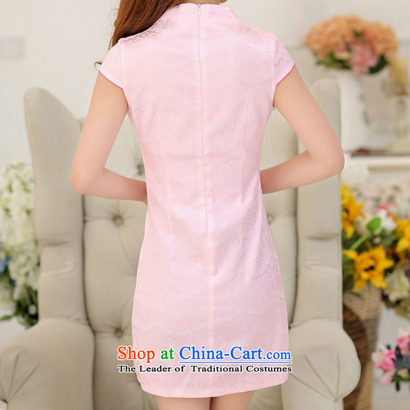 2015 Summer new improved retro Couture fashion short-sleeved dresses China wind elegant qipao magpies Phillips-head embroidery 1613 pink M toshihaya queensmakings Lisa (China) , , , shopping on the Internet