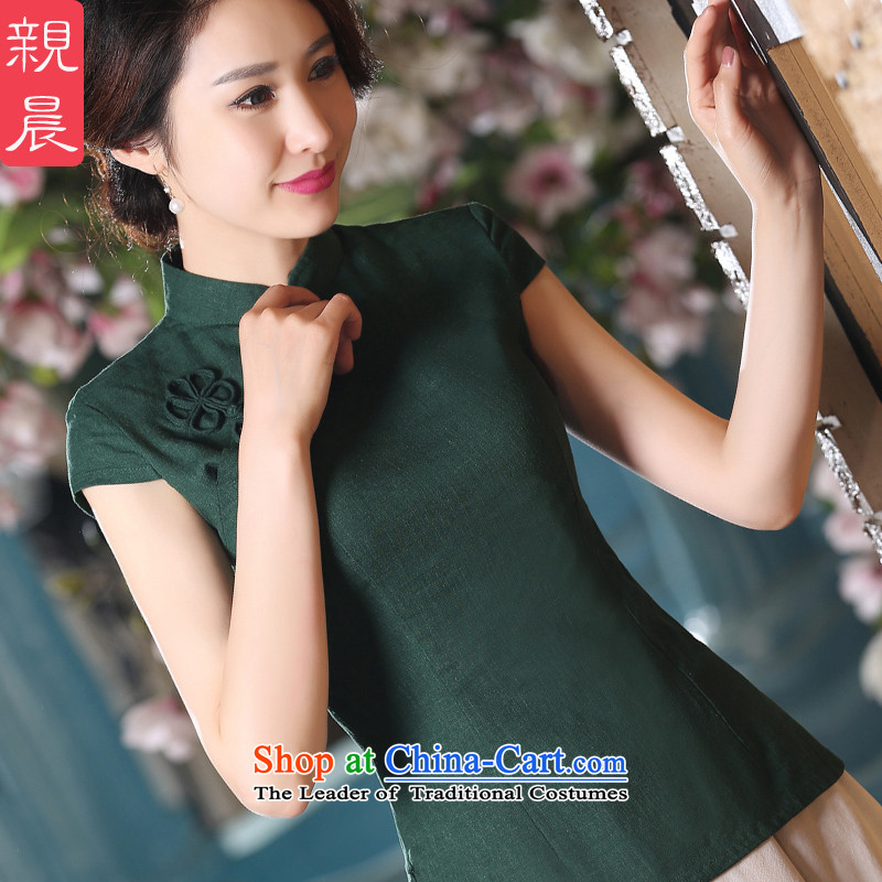 The pro-am daily new 2015 summer and fall with cotton linen clothes retro Ms. qipao short-sleeved in long skirt MU473 shirt + M white dress 2XL, pro-am , , , shopping on the Internet