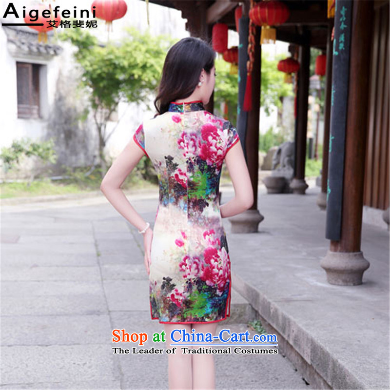 The resulting Connie (aigefeini)2015 summer New Silk Cheongsam dress retro daily upscale improved cheongsam dress red Mudan XXL, Eiger Stephanie (aigefeini caused) , , , shopping on the Internet