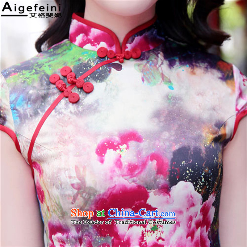 The resulting Connie (aigefeini)2015 summer New Silk Cheongsam dress retro daily upscale improved cheongsam dress red Mudan XXL, Eiger Stephanie (aigefeini caused) , , , shopping on the Internet