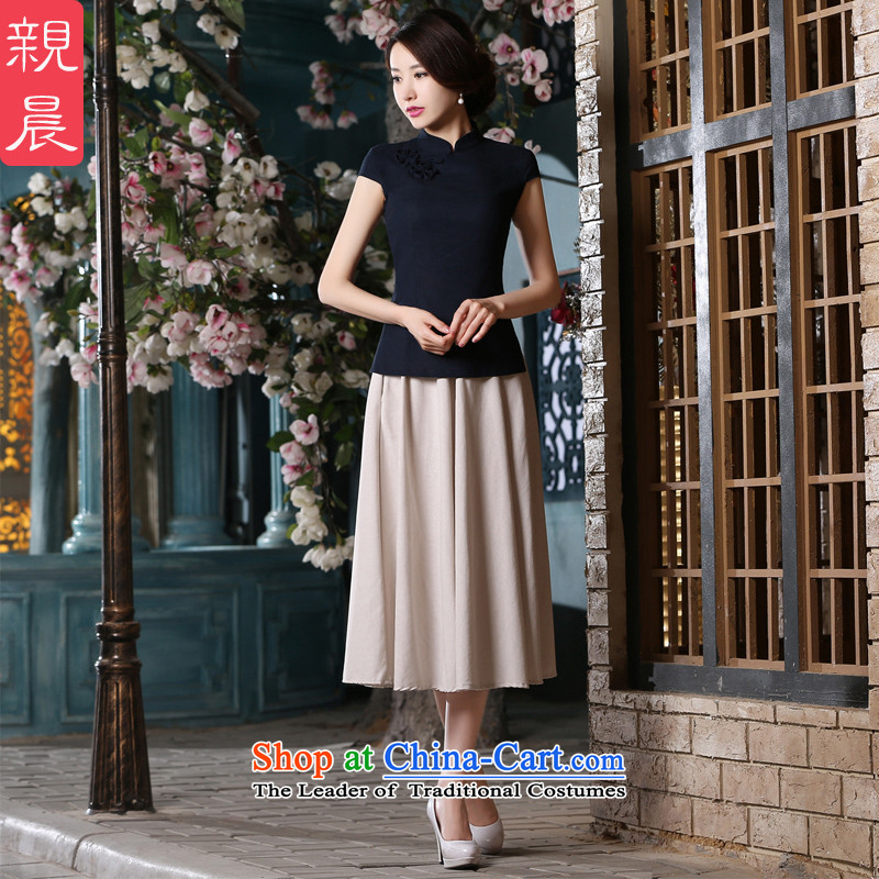 At 2015 new pro-summer and fall short-sleeved daily with cotton linen dresses in the reconstructed long Ms. Dress?Shirt + M LN453 improved white dress?XL