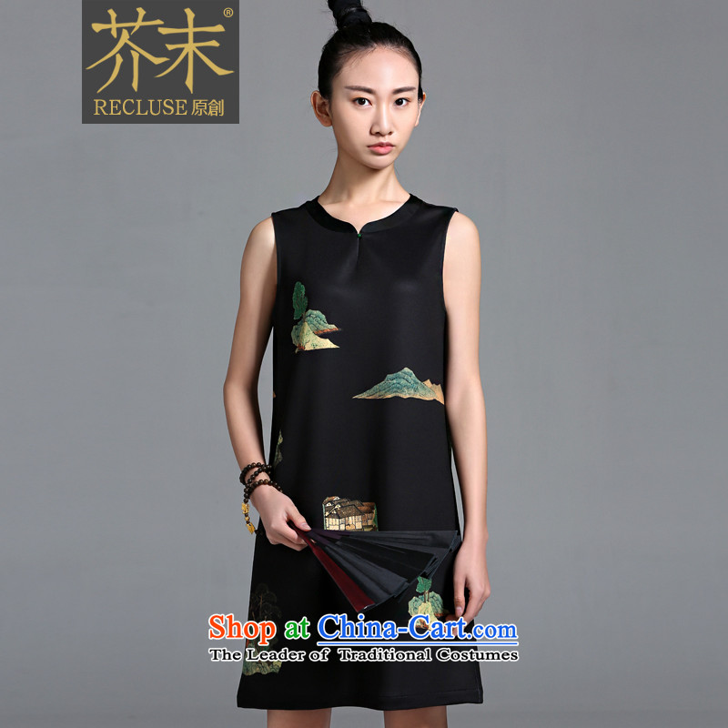 【 mustard original- Qin smoke_China wind personality dress girls improved qipao designer brands summer new black spot?M
