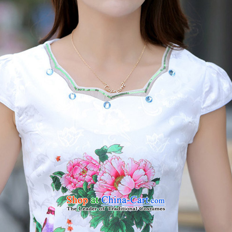2015 Summer new women's dresses skirt stamp skirt retro China wind-day short-sleeved cheongsam dress photo color 1617 XL, Joon-il queensmakings Lisa (China) , , , shopping on the Internet