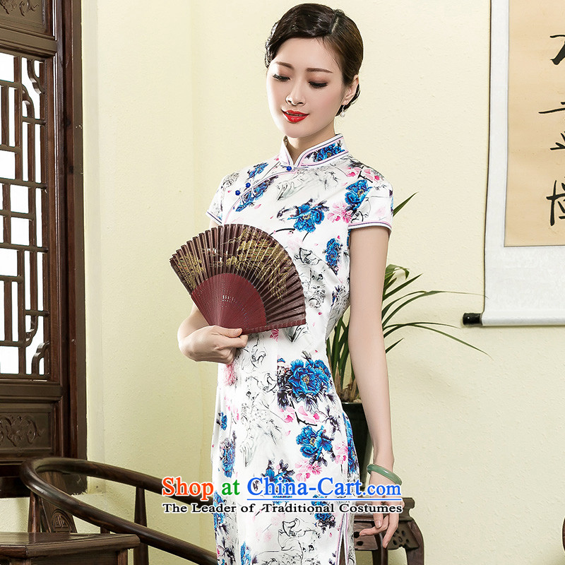 The seal of the Summer 2015 new heavyweight Silk Cheongsam retro , silk stamp long high-end fashion girl dresses picture color L, seal decreased by , , , shopping on the Internet