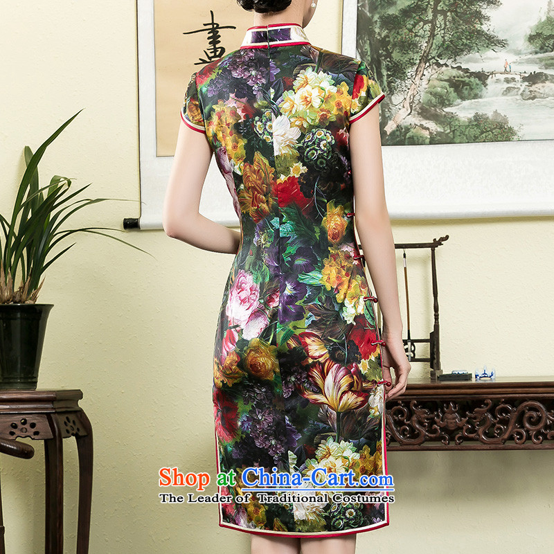The seal of the Summer 2015 new heavyweight Silk Cheongsam digital printing Stylish retro improvement of old Shanghai picture color L, female skirt seal decreased by , , , shopping on the Internet
