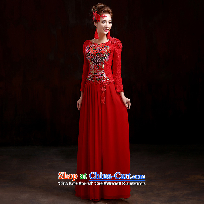 During the spring and autumn bride bows services 2015 new red marriage qipao gown Sau San stylish long-sleeved wedding dresses qipao gown red improved XL, pure love bamboo yarn , , , shopping on the Internet