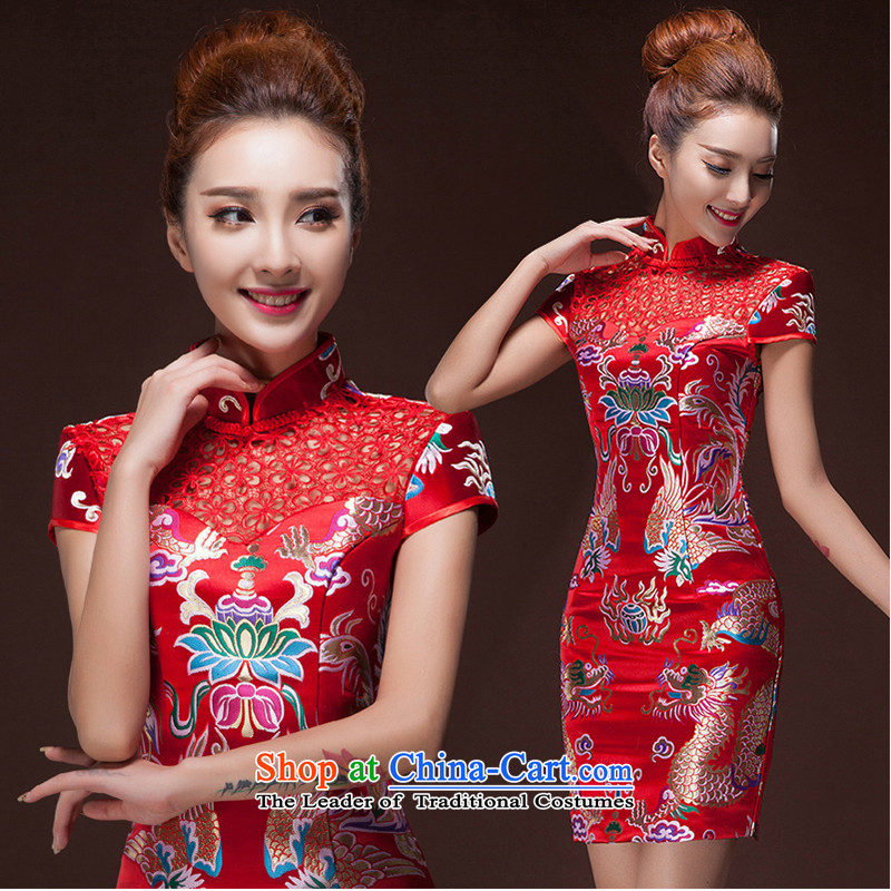 The first white into about Lace Embroidery qipao 2015 skirt marriage Chinese new improvements, bridal dresses retro bows to female red , L, white first into about shopping on the Internet has been pressed.