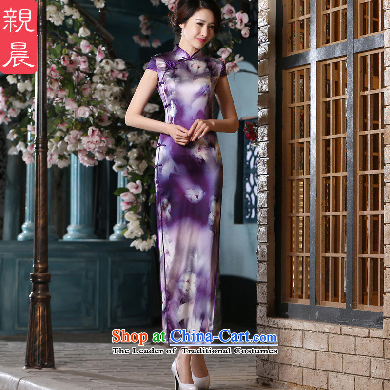 At 2015 new pro-summer stylish improved daily dresses silk herbs extract Sau San retro short-sleeved qipao long L