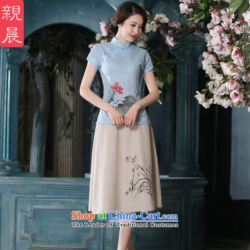 The pro-am summer daily ethnic women cotton linen Tang Dynasty Chinese Antique linen package improved female clothes A0079-a qipao +P0011 skirts , L-T-shirt morning shopping on the Internet has been pressed.