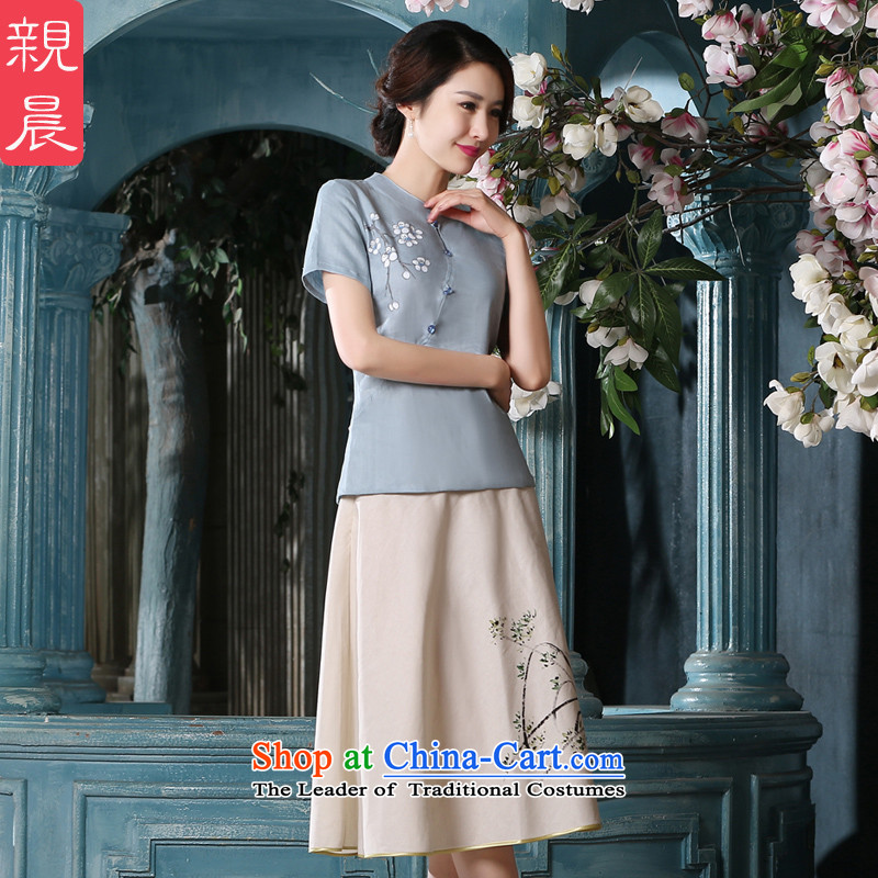 At 2015 new parent cheongsam dress in summer and autumn day-to replace Tang dynasty improved Han-girl Chinese cotton linen clothes A0075 +P0011 shirt , pro-morning.... skirts shopping on the Internet