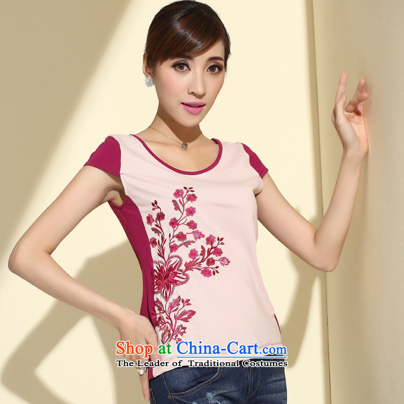 Sau Kwun Tong flowers pinellia 2015 Summer new short-sleeved T-shirt China wind female PURE COTTON SHORT, T-shirts , L, Sau Kwun Tong pink shopping on the Internet has been pressed.