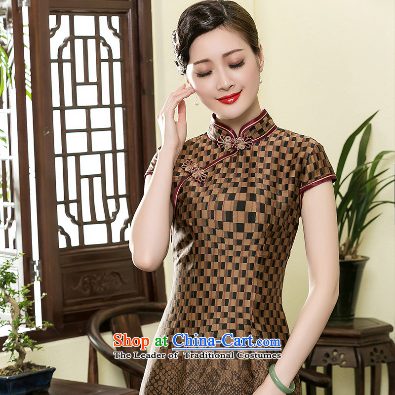 The seal of the new 2015 Summer retro grid incense cloud yarn short qipao daily improved Tang Dynasty Silk Dresses picture color M seal decreased by , , , shopping on the Internet