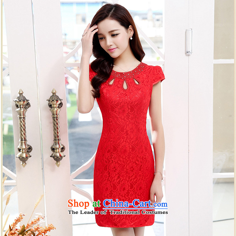 Uyuk  marriages bows cheongsam dress 2015 new improved cheongsam dress red retro Wedding Dress Short-sleeved red XL, a garment on (UYUK) , , , shopping on the Internet