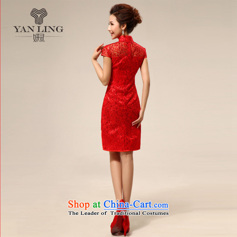 Package Style improvement short, shoulder and sexy transparent lace marriages cheongsam dress for summer 2015 New Red M, Charlene Choi spirit has been pressed shopping on the Internet