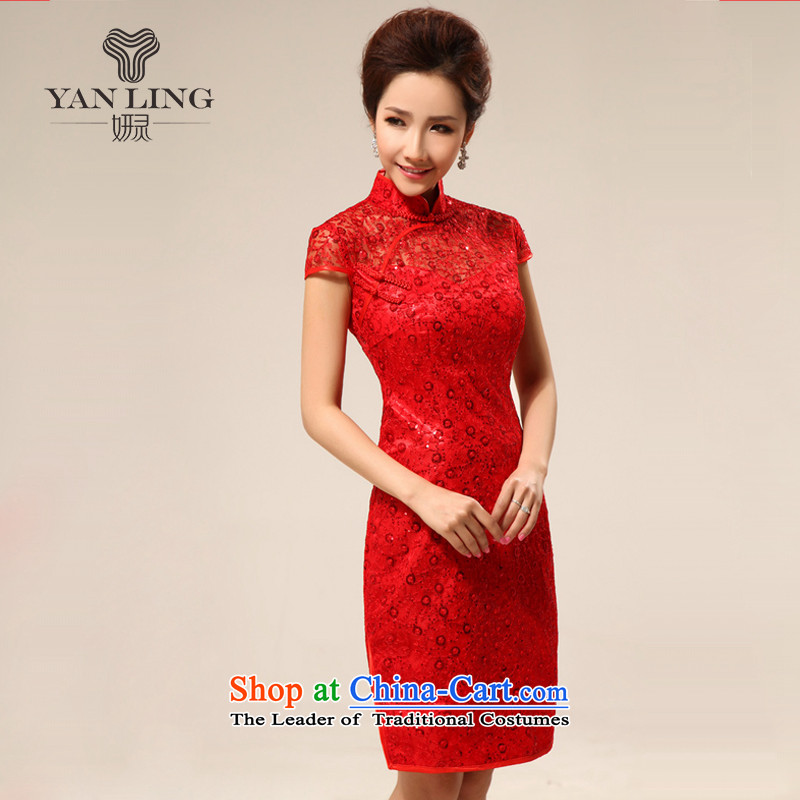 Package Style improvement short, shoulder and sexy transparent lace marriages cheongsam dress for summer 2015 New Red M, Charlene Choi spirit has been pressed shopping on the Internet