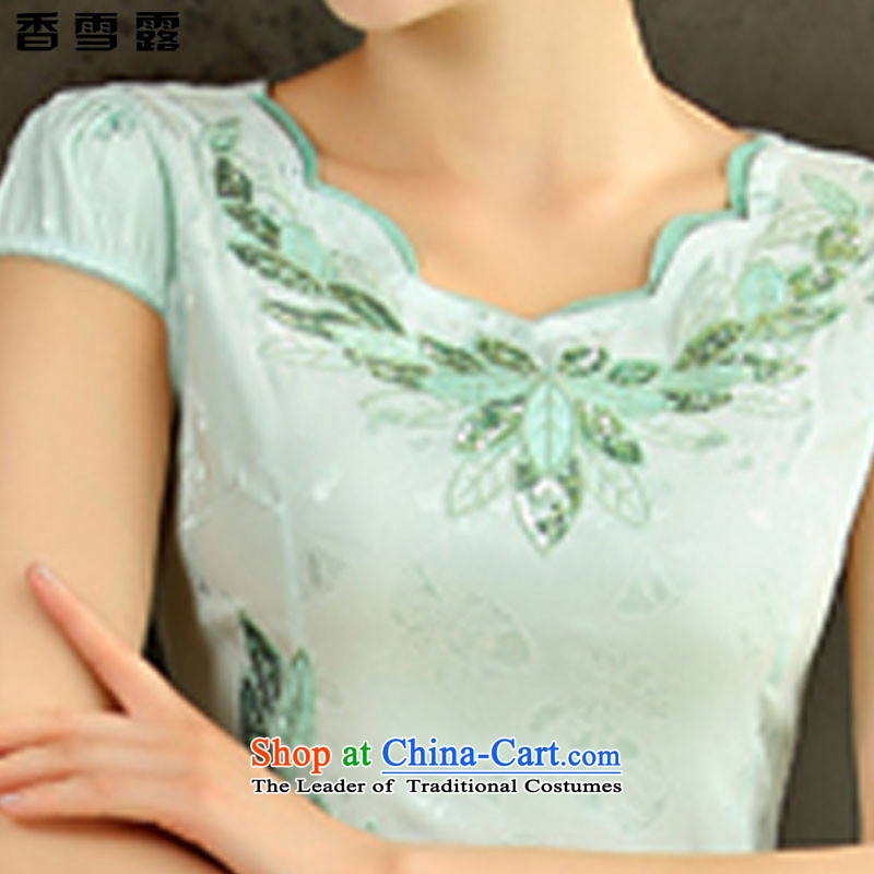 Xiangxue terrace 2015 Summer new improved female cheongsam dress retro-day short of Sau San qipao gown X001 Green S, Hornsey Terrace Shopping on the Internet has been pressed.