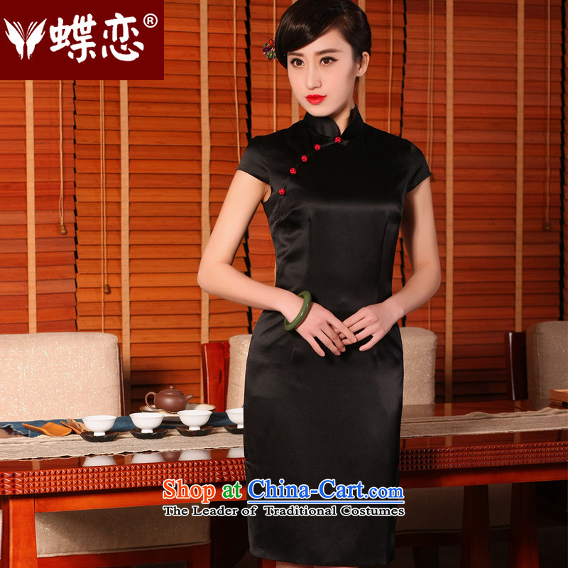 The Butterfly Lovers 2015 Summer new retro silk cheongsam dress stylish improved daily short-sleeved black XL, Butterfly Lovers qipao shopping on the Internet has been pressed.