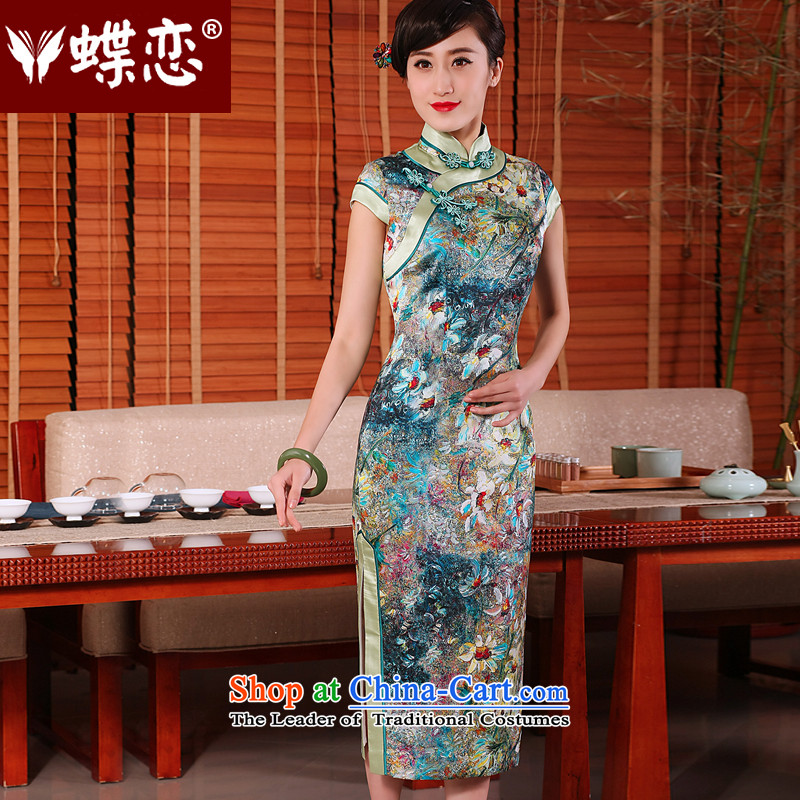 The Butterfly Lovers 2015 Summer new daily retro long cheongsam dress stylish Silk Cheongsam as improved figure XL, Butterfly Lovers , , , shopping on the Internet
