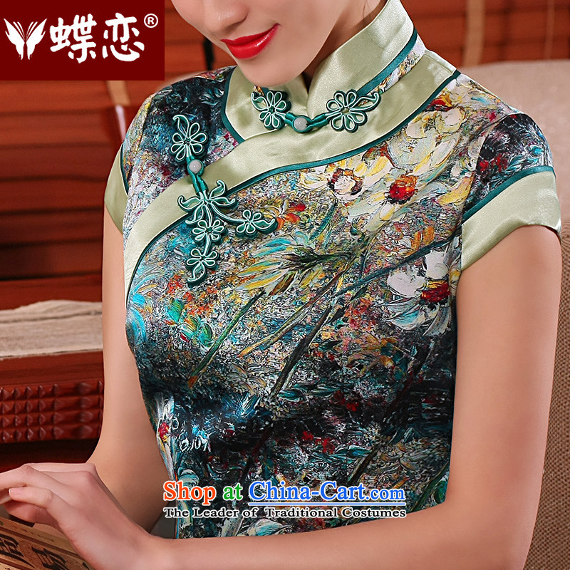 The Butterfly Lovers 2015 Summer new daily retro long cheongsam dress stylish Silk Cheongsam as improved figure XL, Butterfly Lovers , , , shopping on the Internet