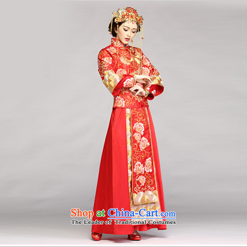 The Syrian Chinese dragon use time-soo wo service new autumn and winter marriages retro dress bows services-soo and red embroidery Tang Gown cheongsam wedding costume RED M Time Syrian shopping on the Internet has been pressed.