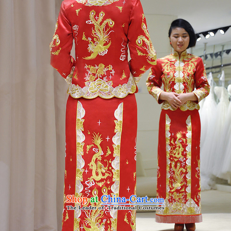 Time High-end embroidery Longfeng Syrian use su Wo Service autumn and winter new Chinese wedding dresses marriages qipao bows service wedding dress gold and silver thread use skirt red XL, Syria has been pressed time shopping on the Internet