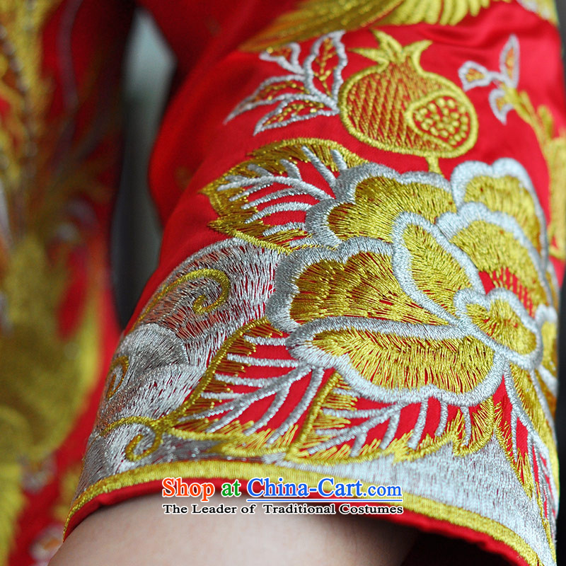 Time High-end embroidery Longfeng Syrian use su Wo Service autumn and winter new Chinese wedding dresses marriages qipao bows service wedding dress gold and silver thread use skirt red XL, Syria has been pressed time shopping on the Internet