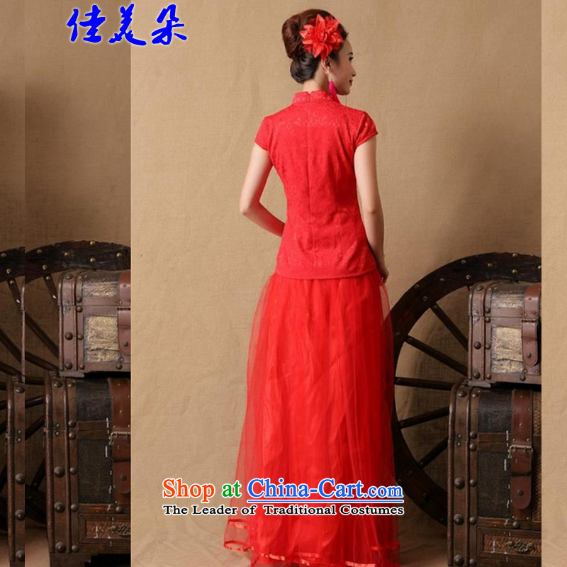 Good flower new marriages Ceremony 2015 cheongsam dress red long bows evening dress stylish 6646# red , L, JIA MEI (JIA MEI DUO) , , , shopping on the Internet