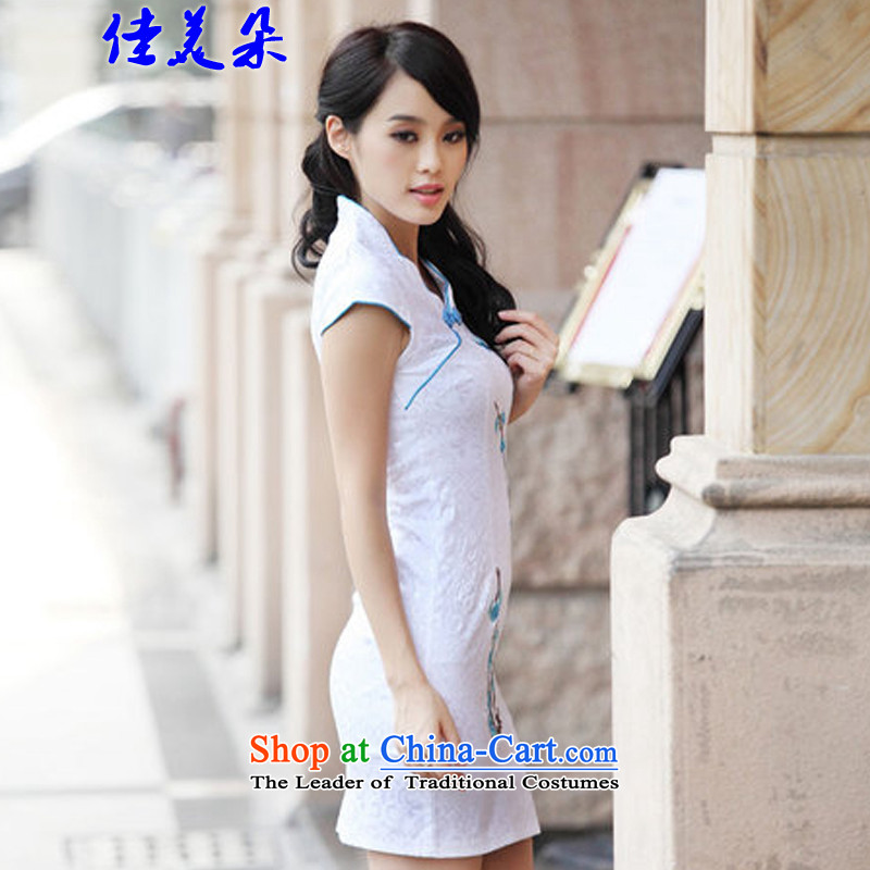 Jia Mei flower  embroidery Summer 2015 beautification cheongsam dress improved stylish sexy replica 6909# qipao blue XL, JIA MEI (JIA MEI DUO) , , , shopping on the Internet