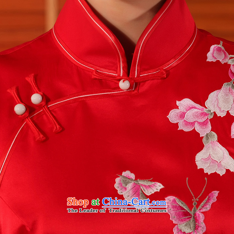 The Butterfly Lovers 2015 Summer new heavyweight silk cheongsam dress manually push embroidered bows to marry qipao 54246 retro red - 20 days pre-sale XL, Butterfly Lovers , , , shopping on the Internet