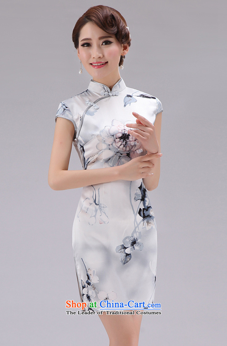 Energy Tifi Li emulation silk cheongsam dress summer elegant ethnic retro stamp Sau San Women's dresses silver M picture, prices, brand platters! The elections are supplied in the national character of distribution, so action, buy now enjoy more preferential! As soon as possible.