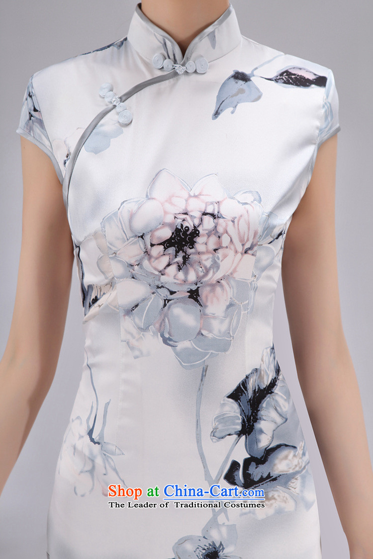 Energy Tifi Li emulation silk cheongsam dress summer elegant ethnic retro stamp Sau San Women's dresses silver M picture, prices, brand platters! The elections are supplied in the national character of distribution, so action, buy now enjoy more preferential! As soon as possible.