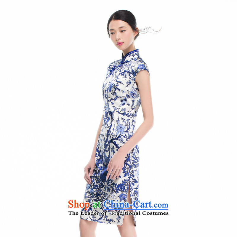 Wood, an improved cheongsam dress really summer Silk Cheongsam 2015 skirt sauna Silk Dresses Build# 53326 10 retro Sau San blue , L, Wood , , , the true online shopping
